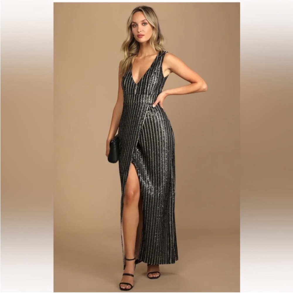 Beautiful Lulu Elegant Black and Silver Evening Gown